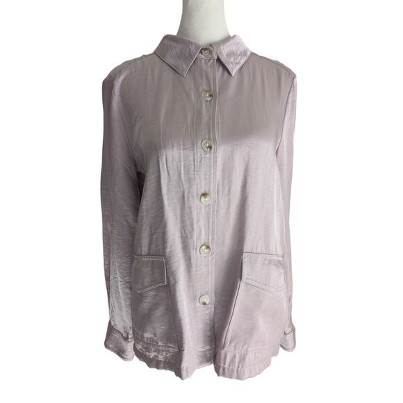 Anthropologie Current Air Clemence Shimmer Lavender Satin Shirt Jacket XS - Picture 2 of 6
